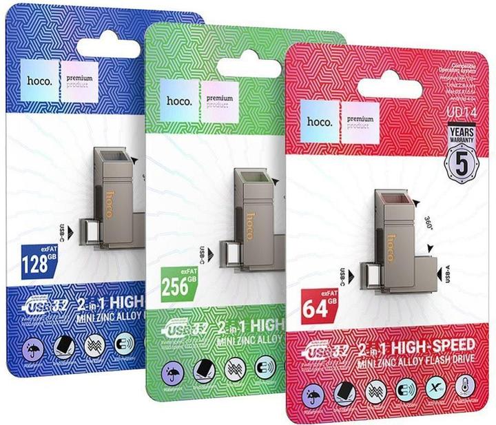 Image du produit Hoco Memory cards pendrive USB A + USB C + Type C UD14 64GB USB3.2 (64 Go, USB-A, USB-C)