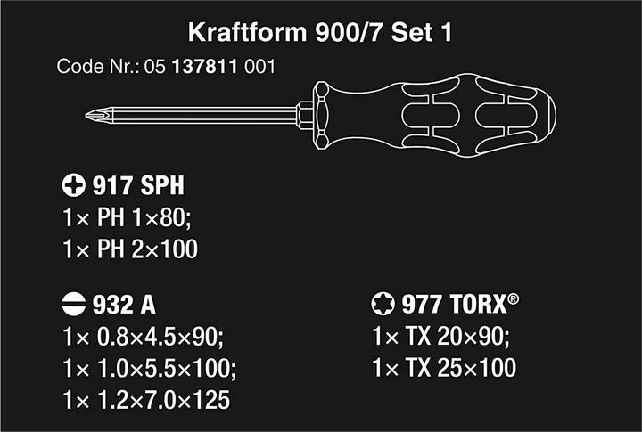 Actual product image Wera Kraftform 900/7 screwdriver set (Torx (TX), Phillipps cross recess (PH), Cross recess)