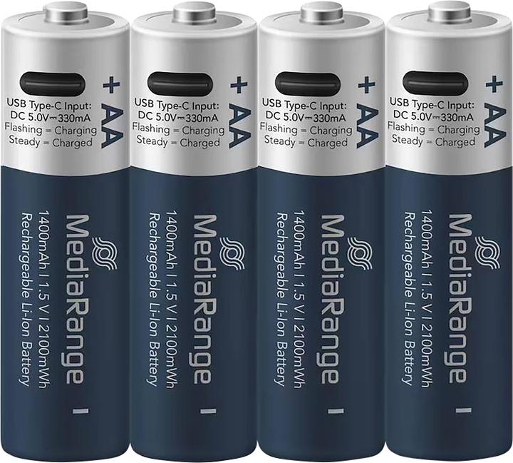 Produktbild MediaRange Rechargeable USB-C (4 Stk., AA, 1400 mAh)