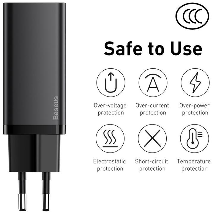 Produktbild Baseus GaN2 Lite Quick ChargerC+U 65W EU Black (65 W, 1 Port)