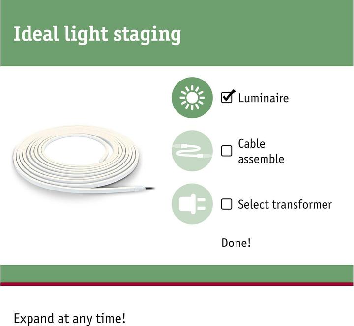 Immagine prodotto Paulmann Plug & Shine Stripe Smooth per esterni (Bianco caldo, 1000 cm, Esterno, Interno)