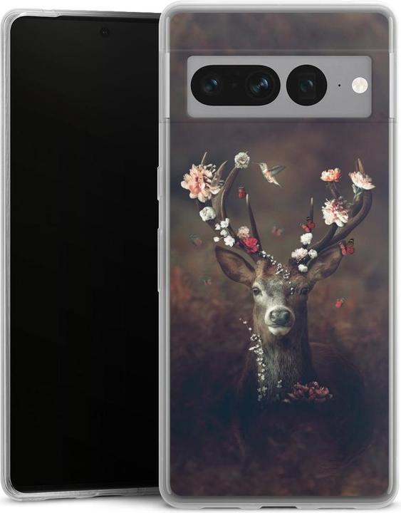 Produktbild DeinDesign Slim Case für Google Pixel 7 Pro Silikon Hülle Ultra Dünn Handyhülle Blumen Rehe Rentier (Google Pixel 7 Pro)