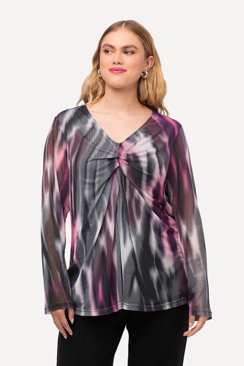 Produktbild Ulla Popken Mesh-Shirt, doppellagig, V-Ausschnitt, Langarm (56)