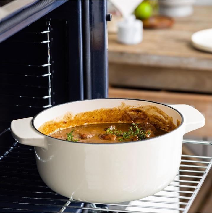 Produktbild KitchenAid braadpan 22cm - gemailleerd gietijzer - amandel wit - rond (26 cm, Bräter + Schmortopf, Gusseisen)