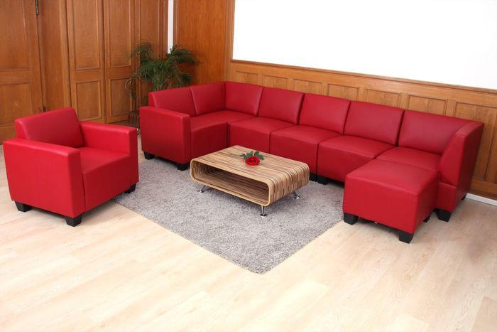 Produktbild Mendler Modular Sofa-System Couch-Garnitur Lyon 6-1-1, Kunstleder, rot (Ecksofa)