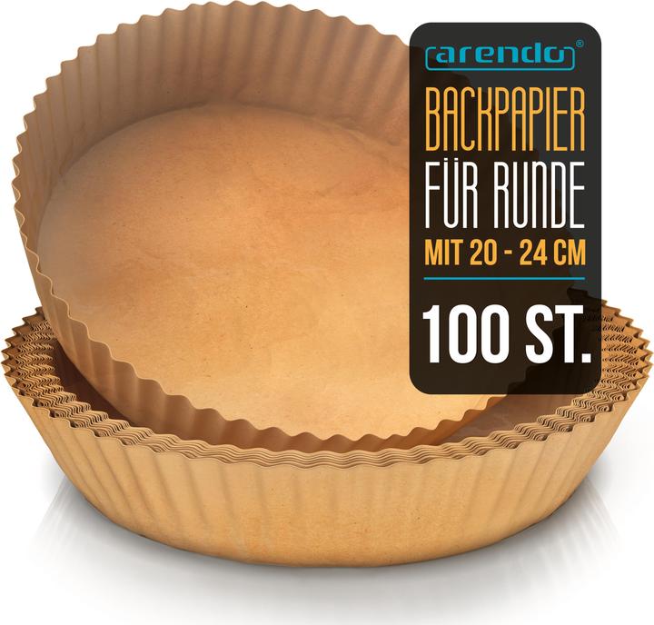 Produktbild Arendo Backpapier rund für Heissluftfritteuse 4,7-7,5 L, 100 St., 20x4,5 cm, Antihaft, Airfryer, Ofen usw.