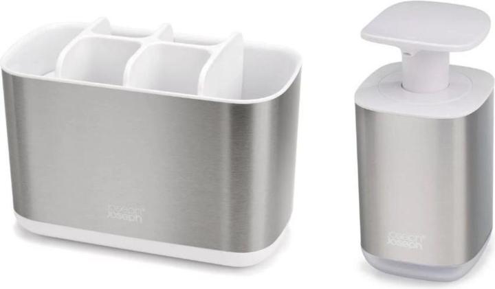 Immagine prodotto Joseph Joseph 70551 Bathroom Beauties Set per lavabo da 2 pezzi con portaspazzolino e pompa per sapone, acciaio