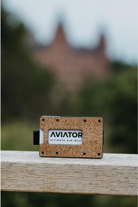 Actual product image Aviator Wallet SLIDE, Wood Carbon Fiber with AirTag Cash Clip