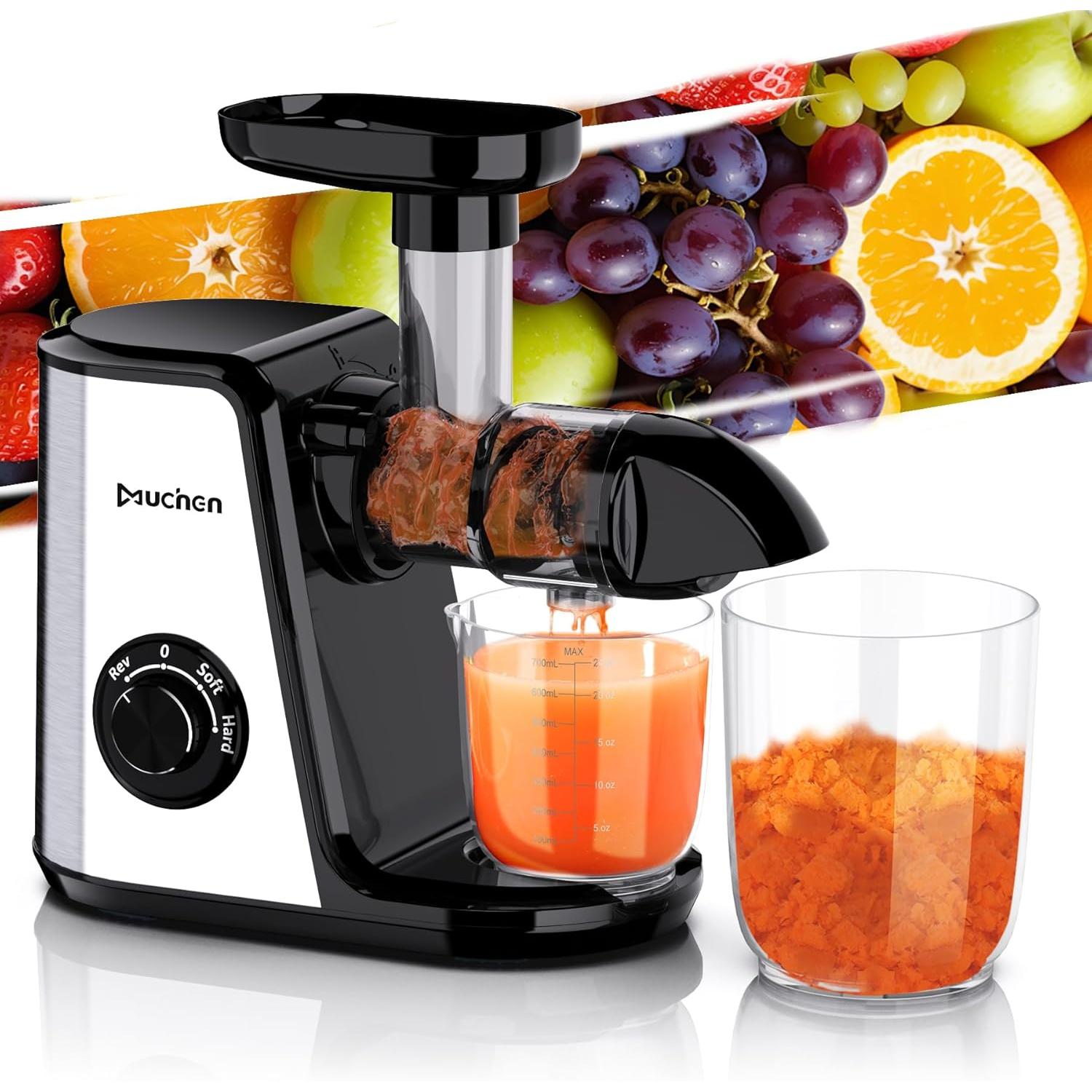 Muchen Slow Juicer Entsafter mit Rückwärtsfunktion, Centrifuga, Nero, Argento