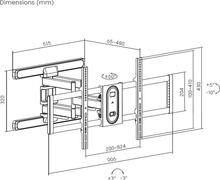 Immagine prodotto equip Supporto a parete 43"-100"/1TFT 60kg inclinazione a 2 snodi bw (Muro, 100", 60 kg)