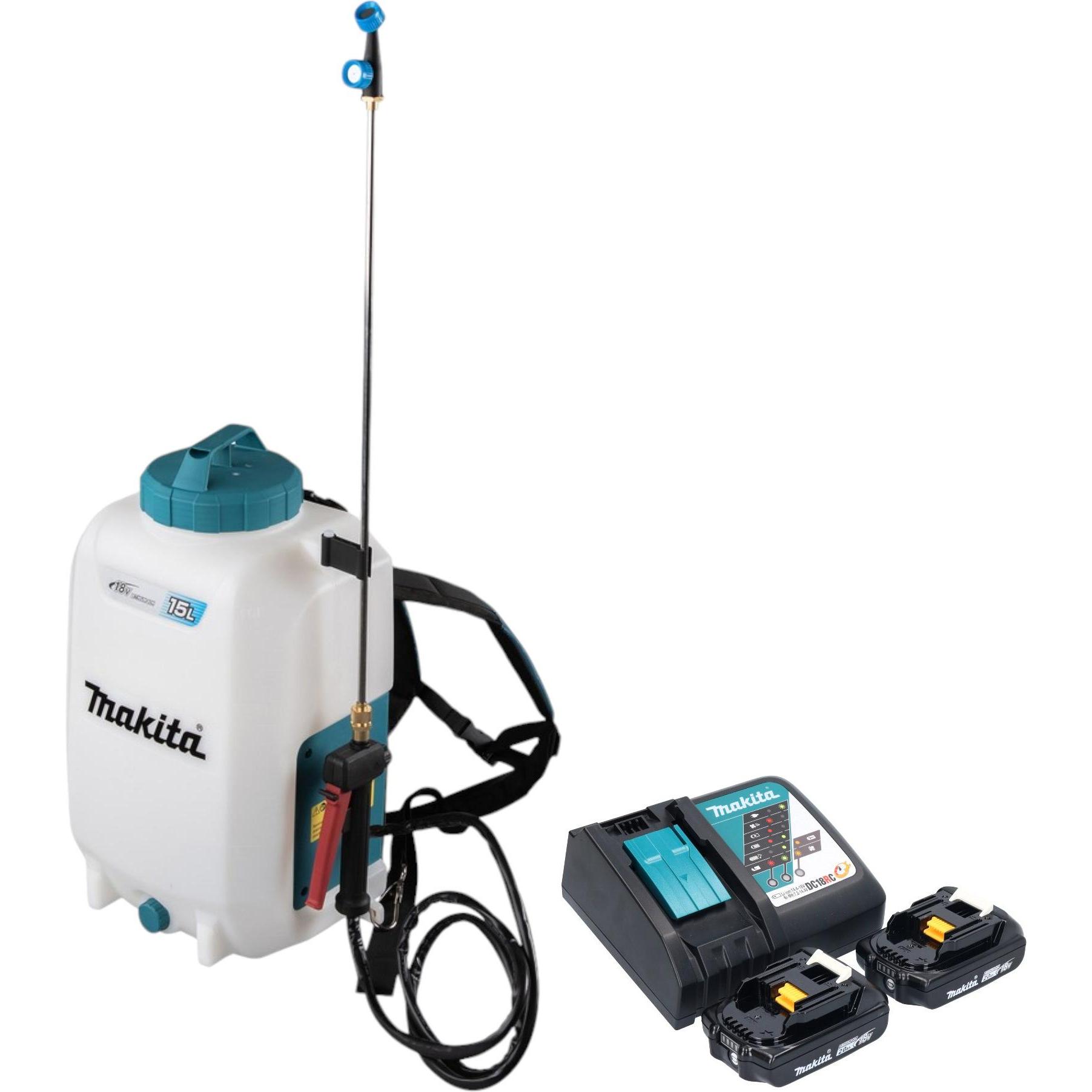 Makita, Sprühflasche, DUS 158 RA2 Akku Druckspritze 18 V 15 l 5,0 bar + 2x Akku 2,0 Ah + Ladegerät (15 l)