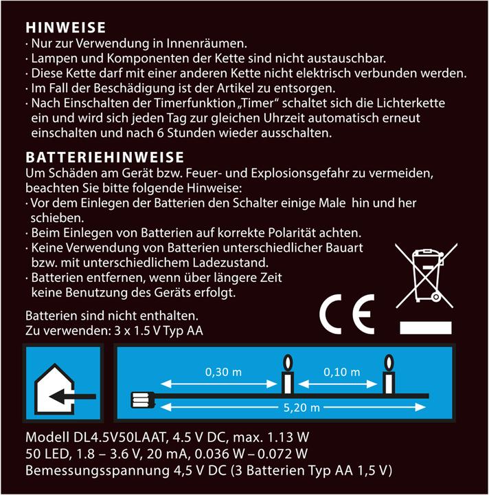Produktbild Idena Micro Lichterkette 50 LED,warmweiss, 6h-Timer (0.09 m)
