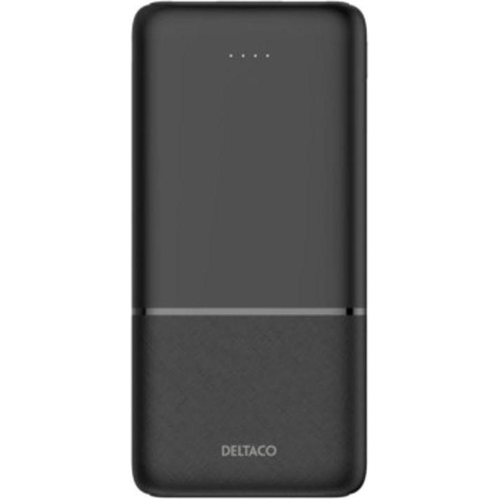 Deltaco Powerbank 10,000 mAh, 2x USB-A 18 W, 1x USB-C PD 20 W - Black (10000 mAh, 20 W, 37 Wh), Powerbank, Schwarz