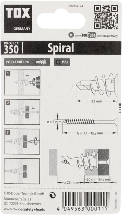 Actual product image Tox Plasterboard anchor Spiral 32 10 pieces (10 pcs.)