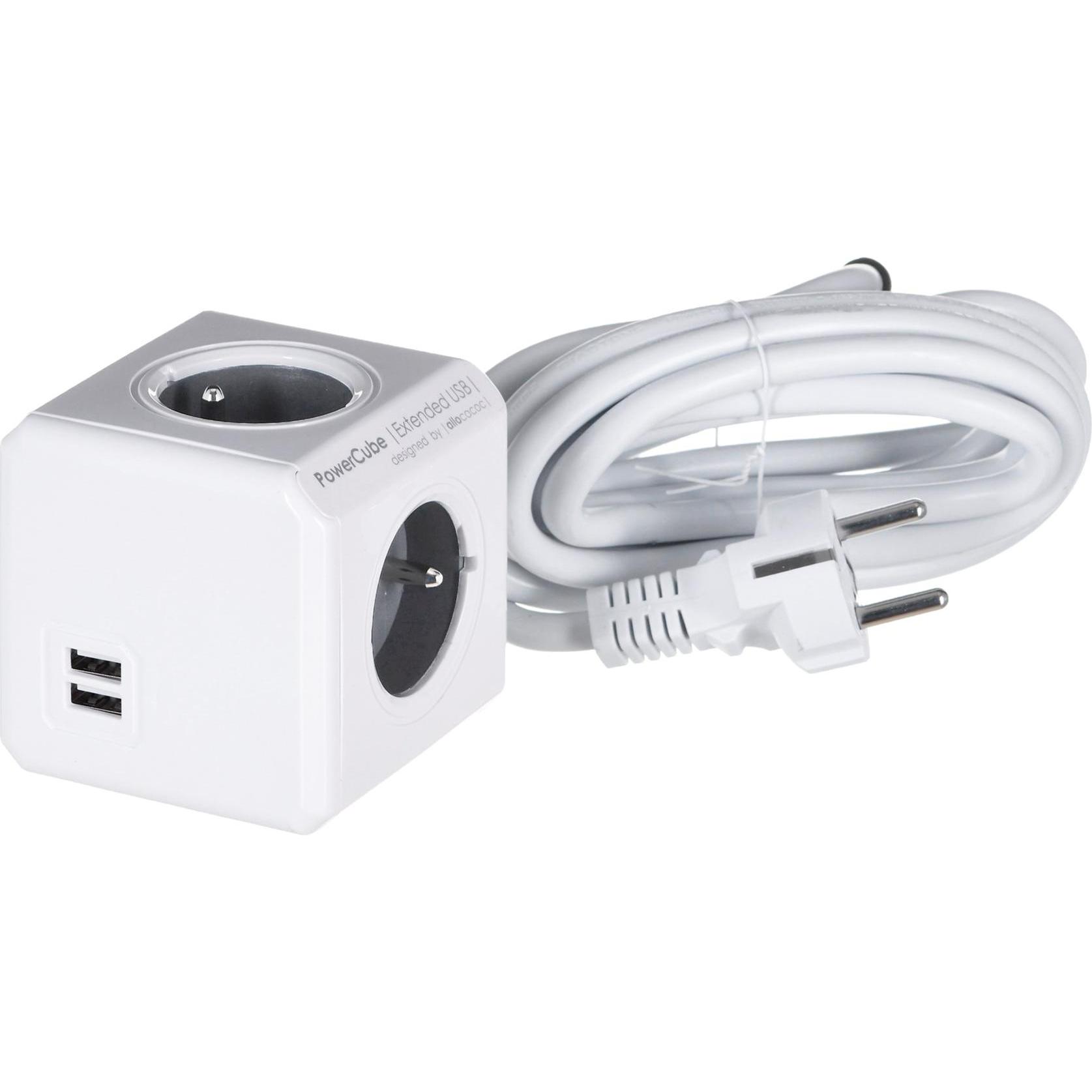Thumbnail - Allocacoc, Steckdosenleiste, PowerCube Extended USB E(FR), Verlängerungskabel 4 AC-Ausgänge (4 x, CEE 7/5, 3 m)