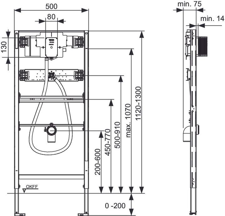 Productafbeelding TECE GmbH TECEprofil urinoirmodule met spoelklokbehuizing U2