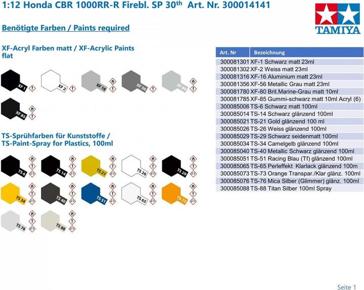 Produktbild Tamiya 1/12 Honda CBR1000RR-R Fireblade SP 30th Anniv.