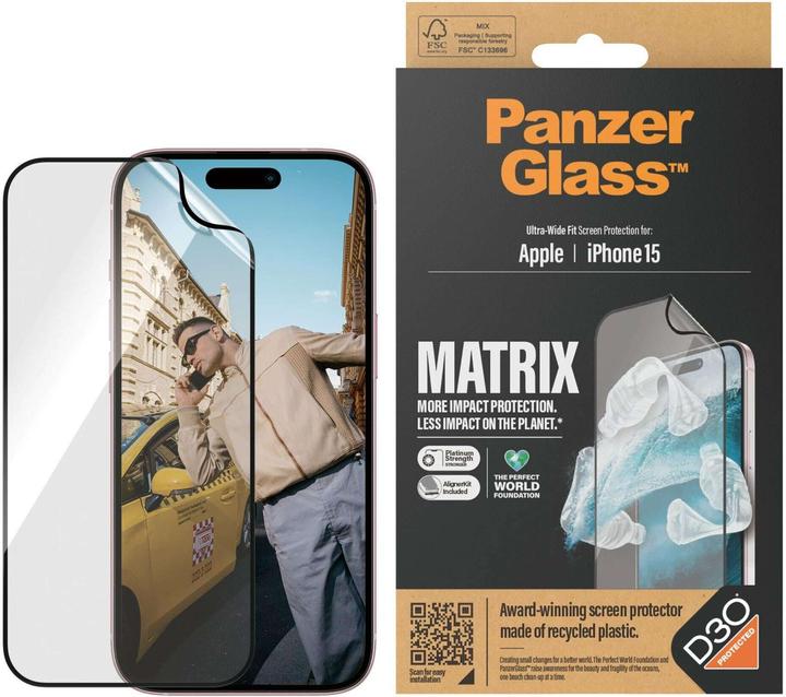 Actual product image PanzerGlass MATRIX Screen Protector with D3O (1 Piece, Apple iPhone 15)