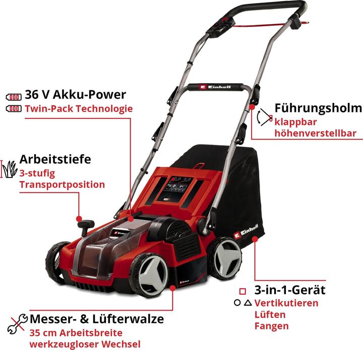 Produktbild Einhell Akku-Vertikutierer-Lüfter GE-SA 36/35 Li + 2x Starterset
