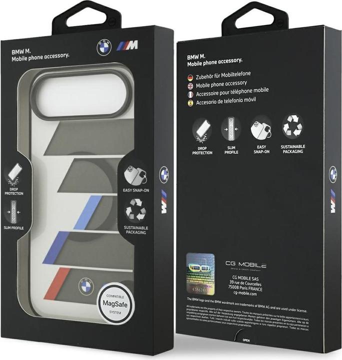 BMW M IML Metal Buttons Tricolor Lines MagSafe case for iPhone Air anthracite