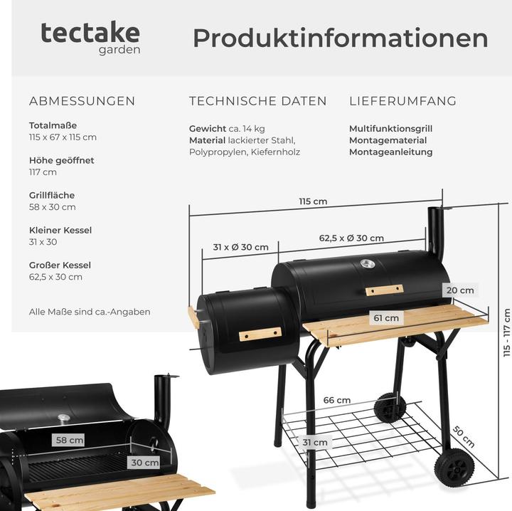 Produktbild tectake Holzkohlegrill Smoker (58 cm)