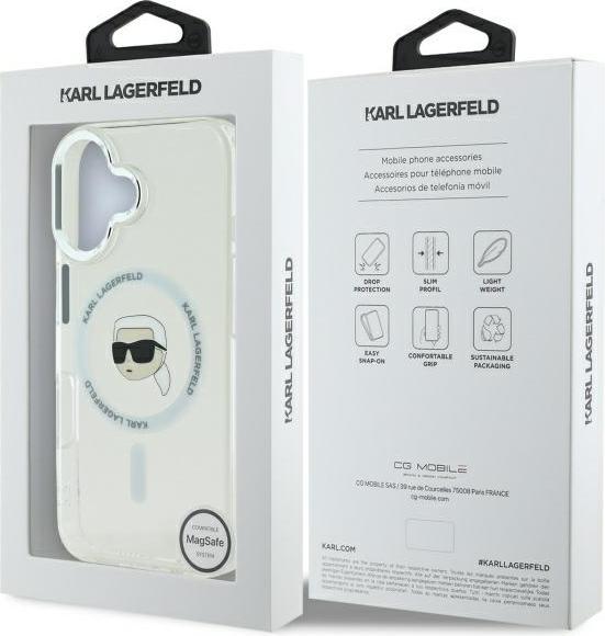 Produktbild Karl Lagerfeld KLHMP16MHLSKIH iPhone 16 Plus 6.7" biały/white hardcase IML Metal Karl Head MagSafe (Apple iPhone 16 Plus)