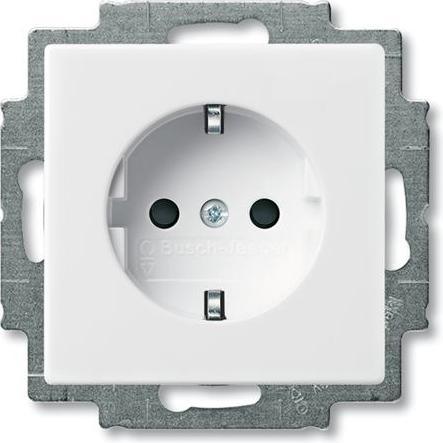 Image du produit ABB basic55 prise de courant Schuko, blanc brillant, 16A, 1 module, livraison avec couvercle avec