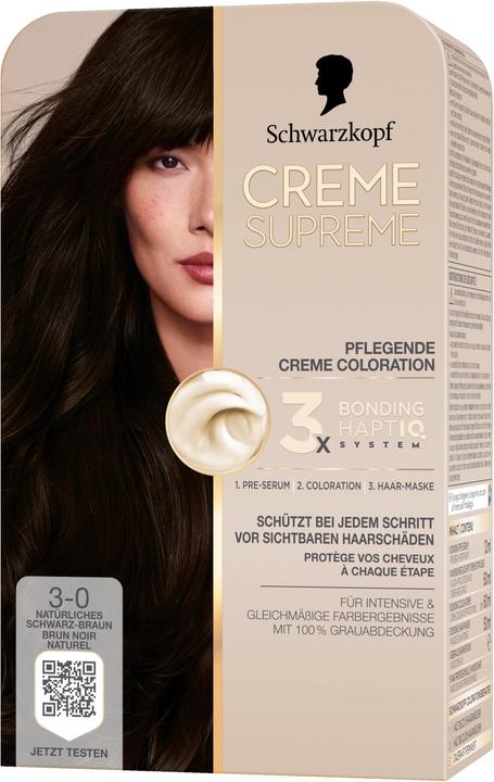 Produktbild Schwarzkopf Creme Supreme Creme Supreme Coloration 3-0 Natürliches Schwarz-Braun (3-0 Natürliches Schwarz-Braun)