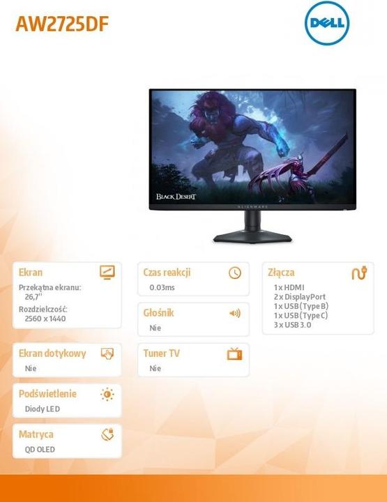 Produktbild Dell Alienware 27 AW2725DF (2560 x 1440 Pixel, 26.70")