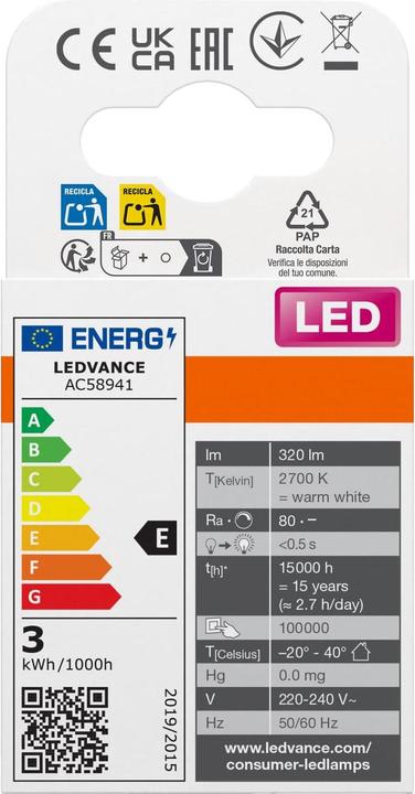 Actual product image Ledvance LED PIN 30 320 2.6W LED PIN G9 2.6W 827 Clear G9 LEDPIN3032026W (G9, 320 lm, 1 x)