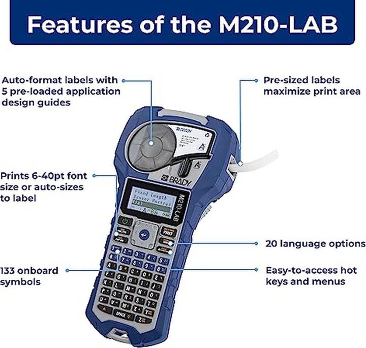 Immagine prodotto Brady Stampante per etichette M210-LAB, imballaggi in cartone, dispositivo di etichettatura mobile