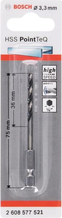 Immagine prodotto Bosch Professional Zubehör Punta esagonale HSS PointTeQ da 3,3 mm (3,3 mm)