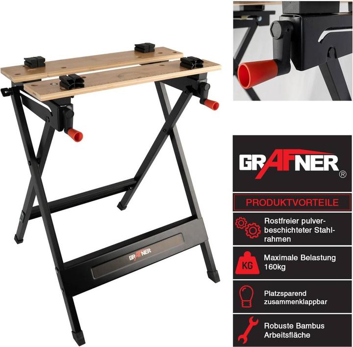 Immagine prodotto Grafner Banco da lavoro pieghevole Tavolo di serraggio 160 kg WB11039 (36 cm, 61 cm)