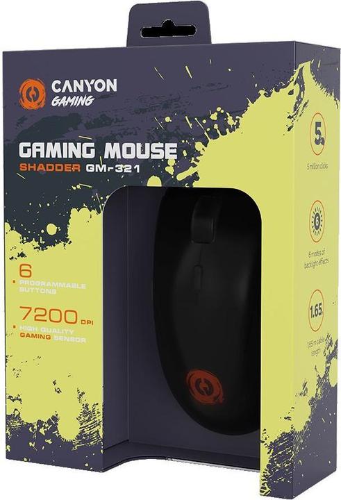 Immagine prodotto Canyon Mouse ottico da gioco Shadder GM-321, Instant 725F, materiale ABS, interruttore Huanuo a 5 milioni (Cablato)
