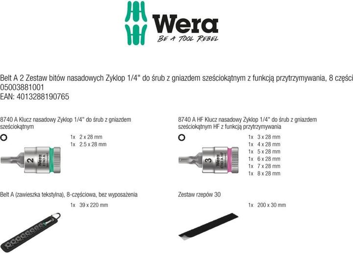 Produktbild Wera Belt A 2 Zyklop Bitnuss-Satz (6 mm, 7 mm, 3 mm, 5 mm, 8 mm, 4 mm)