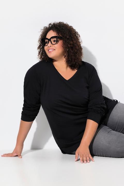 Image du produit Ulla Popken T-shirt coupe Relaxed Fit, décolleté en V et manches longues (42, 44)