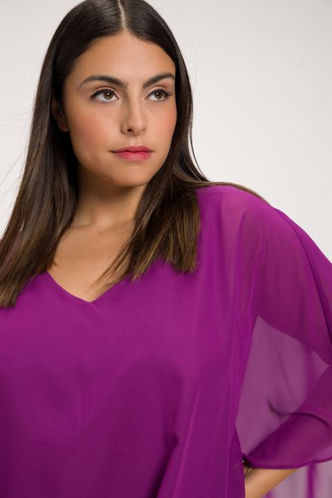 Image du produit Ulla Popken Robe de soirée en jersey. Cape en mousseline. Bas de jupe en dentelle. Manches 3/4 (54)