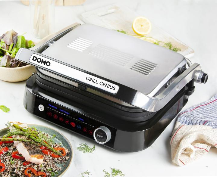 Produktbild Domo Genius Elektro Kontaktgrill Antihaftbeschichtung, mit Display Edelstahl, Schwarz