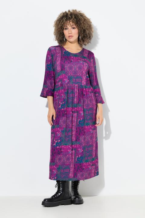 Produktbild Ulla Popken Jersey-Midikleid, Patchdruck, A-Linie, Rundhals, 3/4-Arm (50, 52)