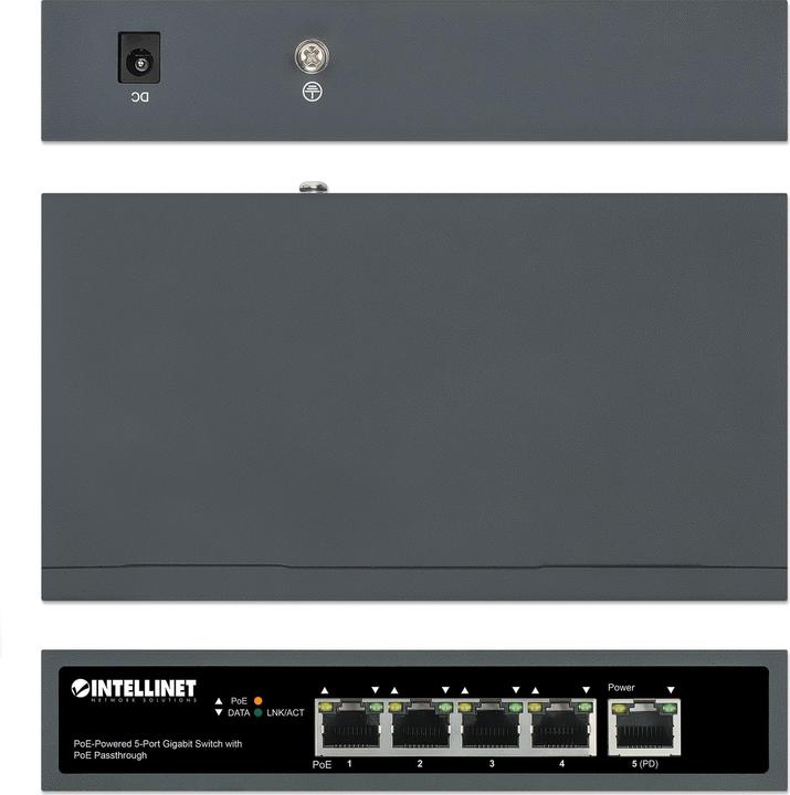 Actual product image Intellinet PoE-powered 5-port Gigabit switch with PoE passthrough (5 Ports)