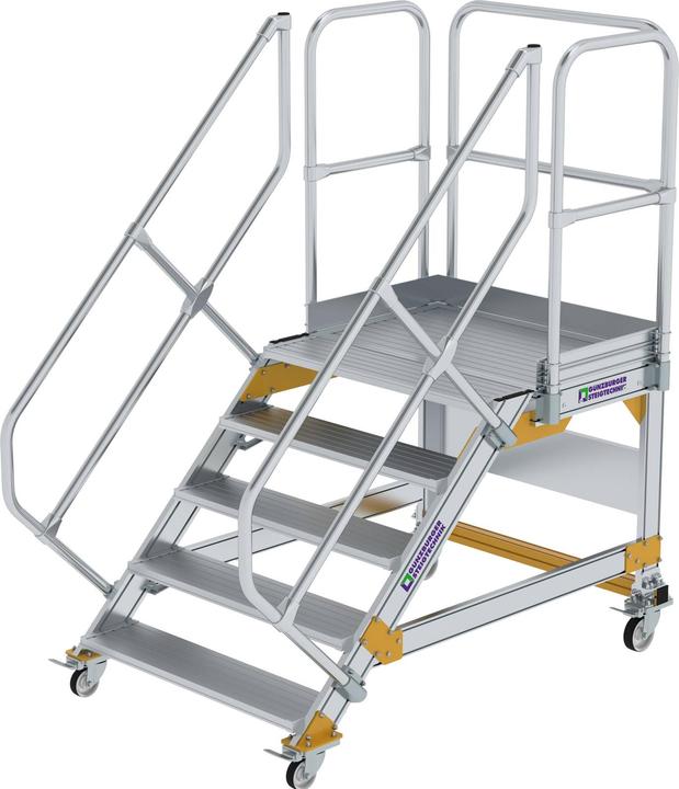 Produktbild Munk Plattformtreppe 45° fahrbar Stufenbreite 1000mm 5 Stufen Aluminium geriffelt (Plattformleiter, 46 cm)