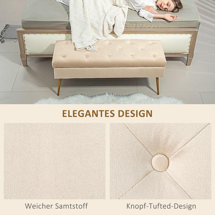 Image du produit Swisshandel24 Sitzbank Polsterbank mit Stauraum Bettbank mit Samtoptik für Flur Metall Beige (35 cm)