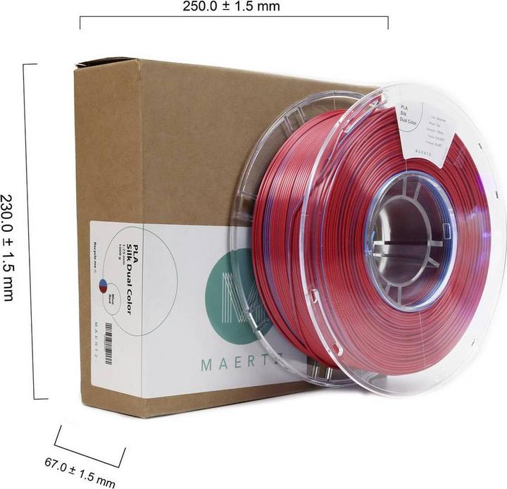 Produktbild Maertz PMMA-1021-001 PMMA-1021-001 Filament PLA-Seide Seidig glänzend 1.75 mm 10 (PLA, 1.75 mm, 1000 g, Blau, Rot)