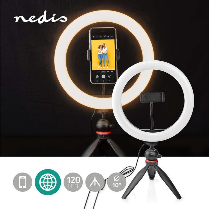 Productafbeelding Nedis Ringlamp | 10 inch | 120 LED's | 2700 - 6700 K | Statief | Zwart