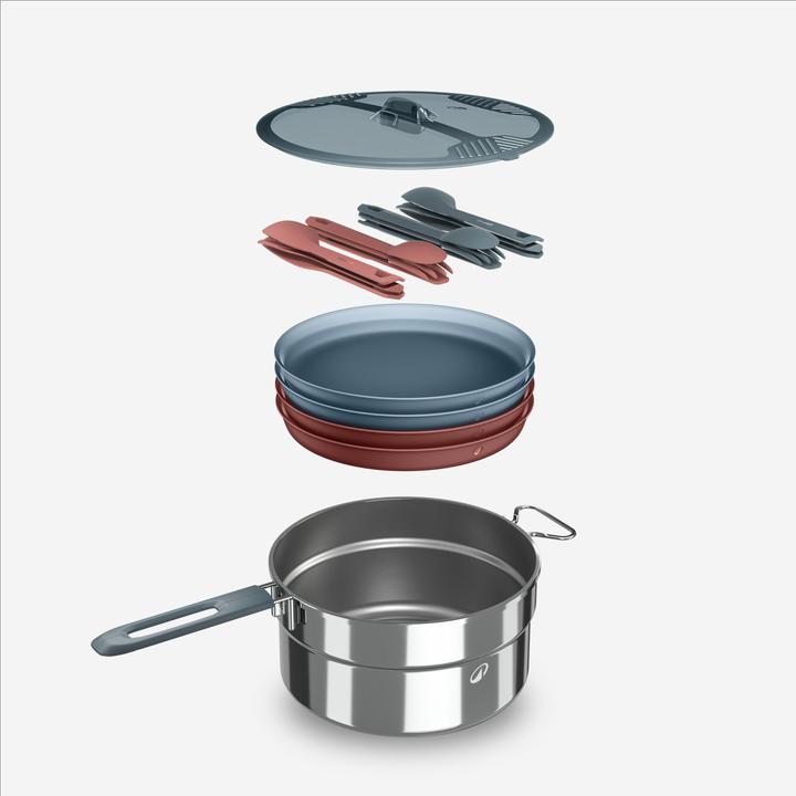 Quechua Kochset 4 Personen zusammenklappbar Edelstahl 18 Teile
