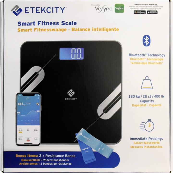 Immagine prodotto Etekcity Bilancia Bluetooth per il grasso corporeo Bilancia digitale intelligente - Nero (180 kg)