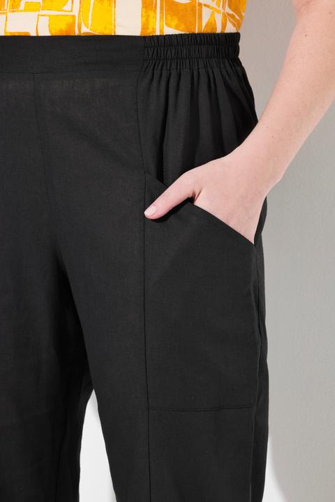 Immagine prodotto Ulla Popken Pantaloni in misto lino con cotone biologico, orlo decorativo e taglio della gamba ampio (42)