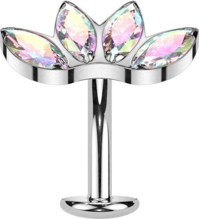 Produktbild Star Piercing Threadless Labret-Stab Banane silber Fächer silber mit vier Kristallen multicolor (Titan G23)