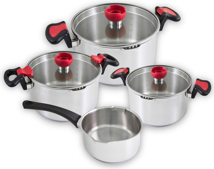 Produktbild Kopf Nelo Topfset (7-teilig, Edelstahl, Induktion, mit intelligenter Abgiesshilfe) (Edelstahl, 16 x 8.50 cm)