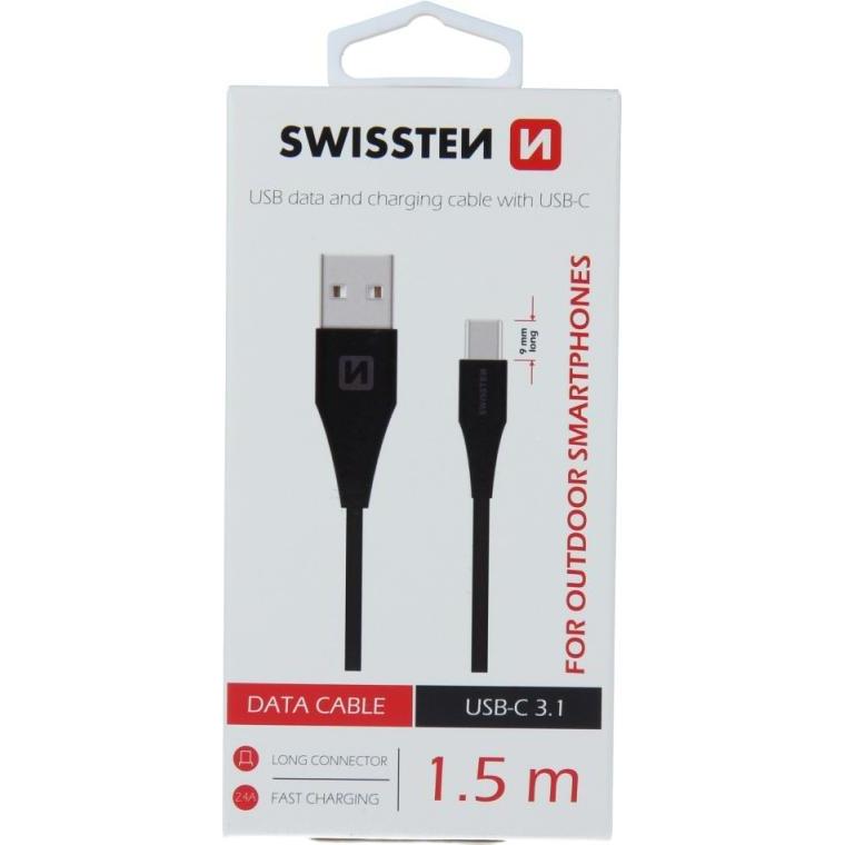 Thumbnail - Swissten Datenkabel USB / USB-C 3.1 1.5M (9mm) (1.50 m, USB 3.1), USB Kabel